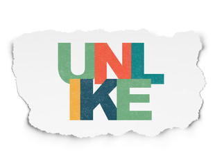Social media concept: Unlike on Torn Paper background