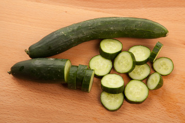 Cucumbers on wooden table