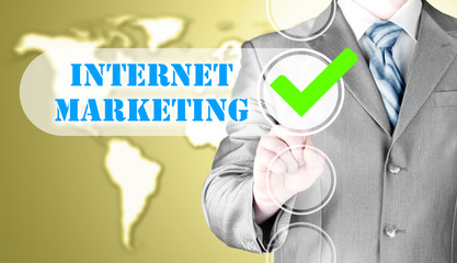 business man pressing checkbox  internet marketing