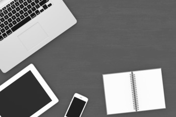 laptop and office stuff, workplace, top view