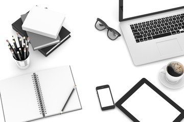 laptop and office stuff, workplace, top view