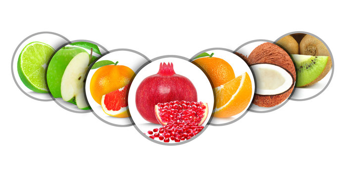 Fruit collage isolated on white background