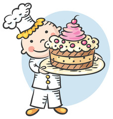 Happy Cartoon Cook with a Cake