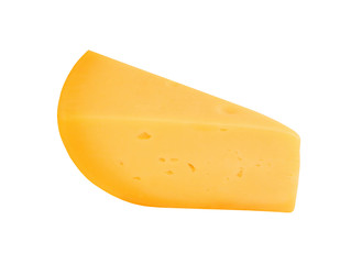 Yellow cheese piece taken closeup.Isolated.