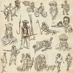 Fototapeta na wymiar People, Natives. An hand drawn pack on paper
