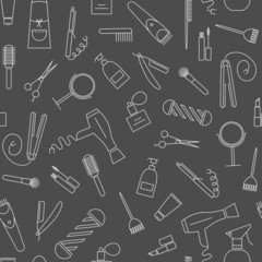 Care&Beauty seamless pattern. Barber shop icons.