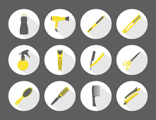 Vector hairdresser icons set with long shadows