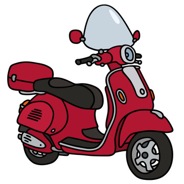Hand drawing of a classic red scooter - not a real model