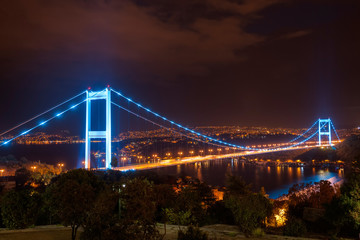 Fatih Sultan Mehmet Bridge at night