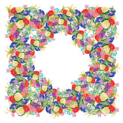 Colorful floral frame on white background