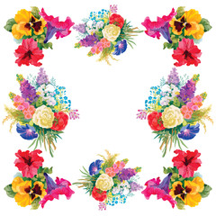 Colorful floral frame on white background