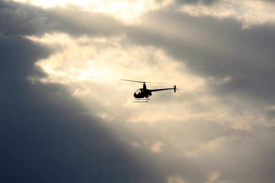 helicopter in sunbeam, Hawaii, USA