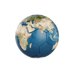 Fototapeta na wymiar 3d globe Earth texture on soccer ball isolated