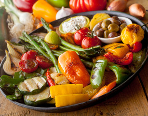 Colorful Grilled Vegetables on Cast Iron Pan
