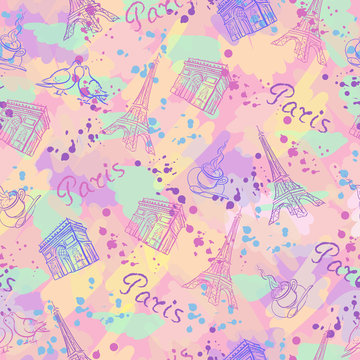 Colorful vector background with the sights of Paris.