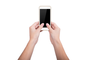 Woman holding a gold mobile phone