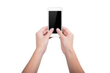 Woman holding a white mobile phone