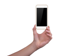 Woman shows the gold phone in one hand