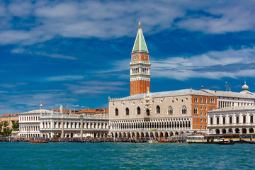 Fototapeta na wymiar View from the sea to Venice in summer day, Italia
