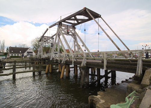 Movable wood bridge in Wieck near Greifswald, Mecklenburg-Vorpommern, Germany