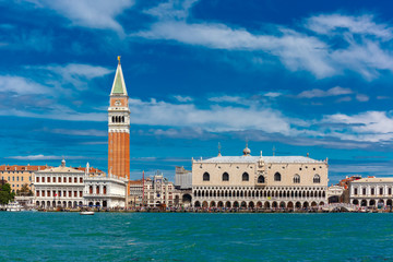 Fototapeta na wymiar View from the sea to Venice in summer day, Italia