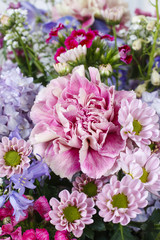Bouquet of carnations, lilacs and chrysanthemums