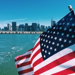 sailing the SF Bay with an american flag