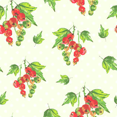 Watercolor seamless background with red currants