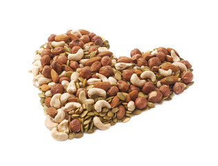 Heart shape made of nuts and seeds