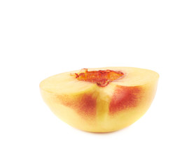 Cut open nectarine half isolated