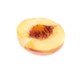 Cut open nectarine half isolated