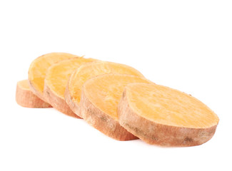 Multiple slice sections of the sweet potato