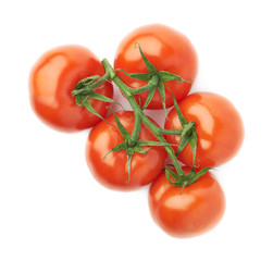 Multiple red tomatoes on a single stem