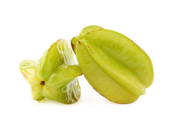 Two averrhoa carambola starfruits isolated