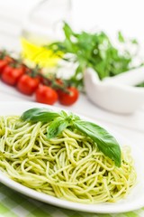 Pasta, pesto, italian.