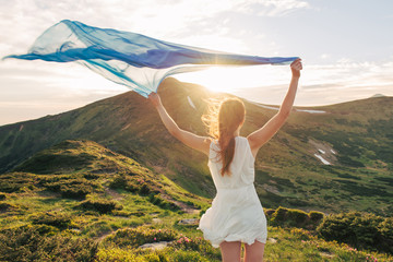 Beautiful woman feel freedom and enjoying the nature