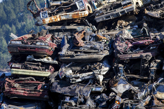 Crushed vehicles for recycling
