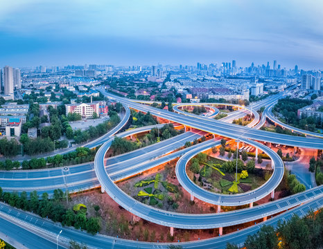 aerial view of city interchange in tianjin