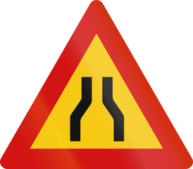 Road sign in Iceland - Road narrows on both sides