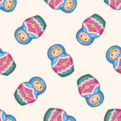 Fototapeta premium Matryoshka, Russian traditional wooden doll, cartoon seamless pattern background