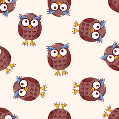 bird owl cartoon , cartoon seamless pattern background