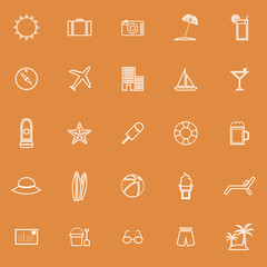 Summer line icons on orange background