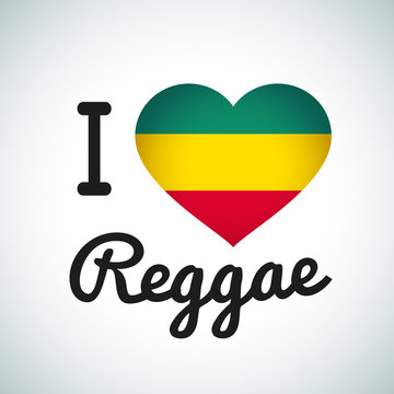 I love Reggae Heart illustration, Jamaican music logo design