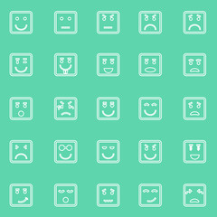 Square face line icons on green background