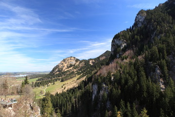 Panoramic view of beautiful mountain landscape in the Bavarian Alps with village of Berchtesgaden and Watzmann massif in the background at sunrise, Nationalpark Berchtesgadener Land, Bavaria, Germany