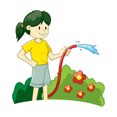 Girl Watering Plants