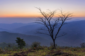 Fototapeta premium Scenic view of the winter mountains in sunset time.