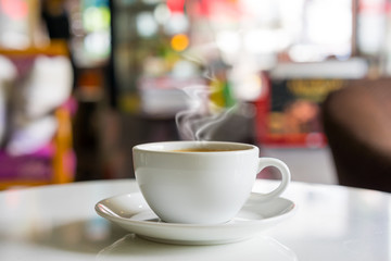 Hot coffee in coffee shop.