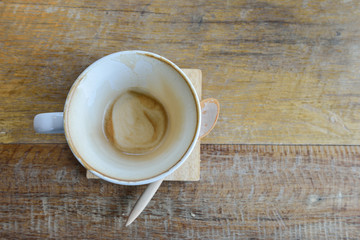 empty latte coffee  cup mug on wooden table