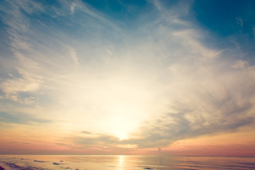 Beautiful sunrise over sea of Thailand. Retro filter.